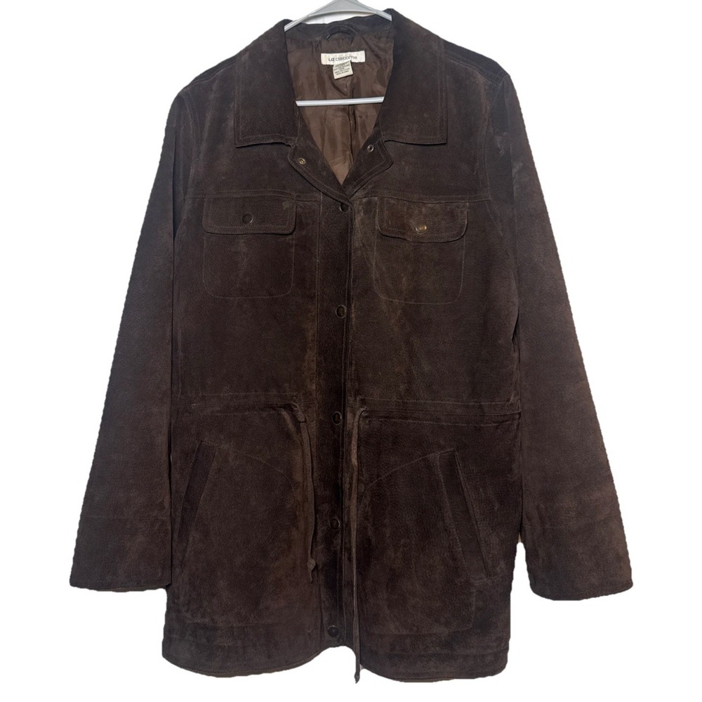 VTG Liz Claiborne Brown Suede Leather Jacket Women XL Snap Distressed Utility